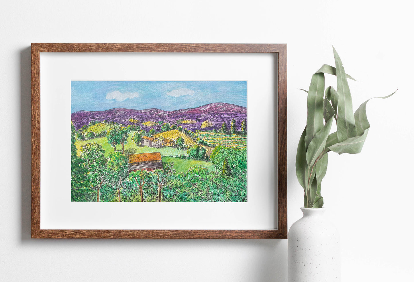 Original Watercolour 12.6 x 9.4" - Summer in the Black Mountains, France - By Frances Marcellin