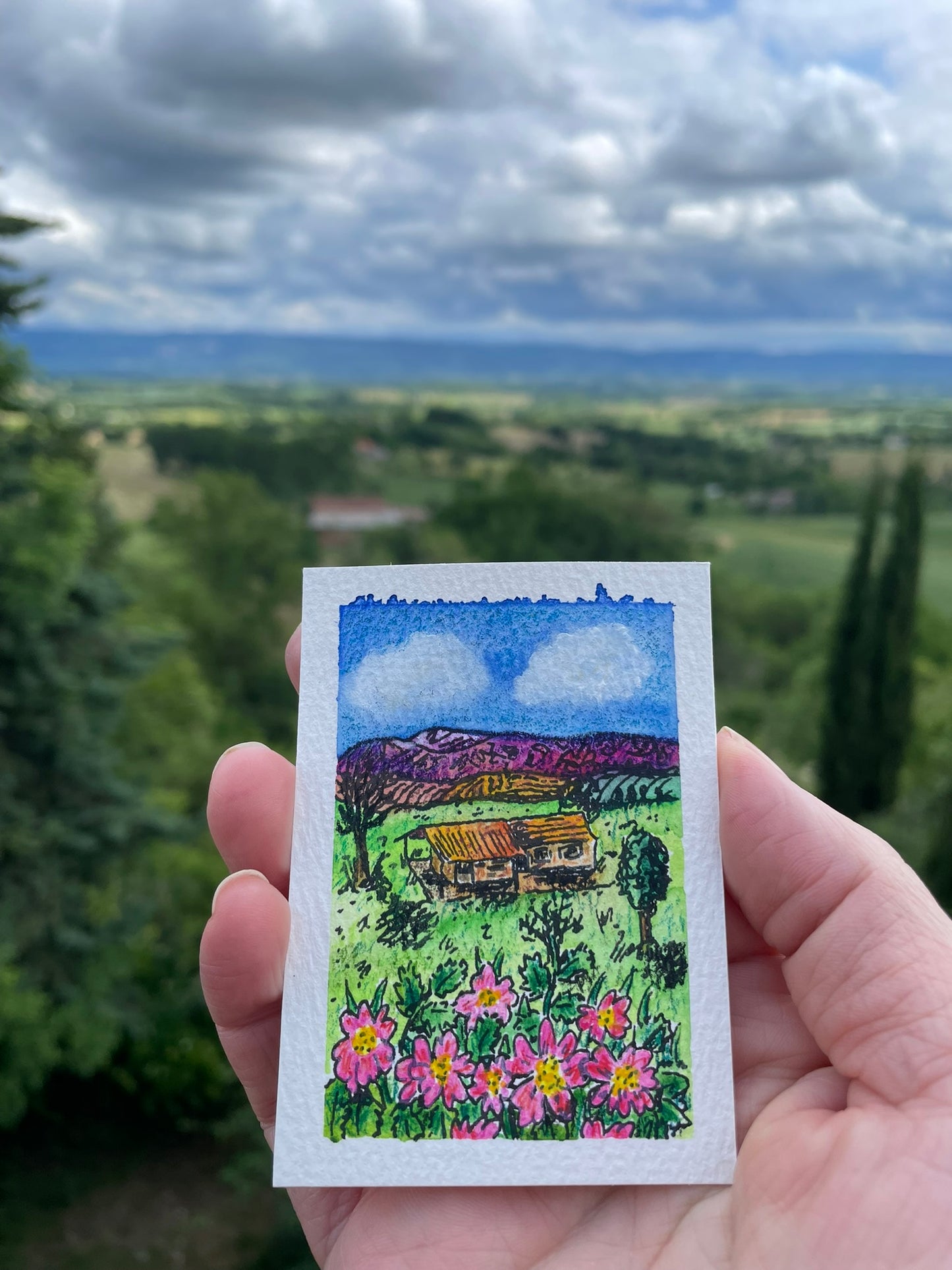 ACEO Original Watercolour 3.5x2.5" - Black Mountains in the Tarn, France (no. 211)