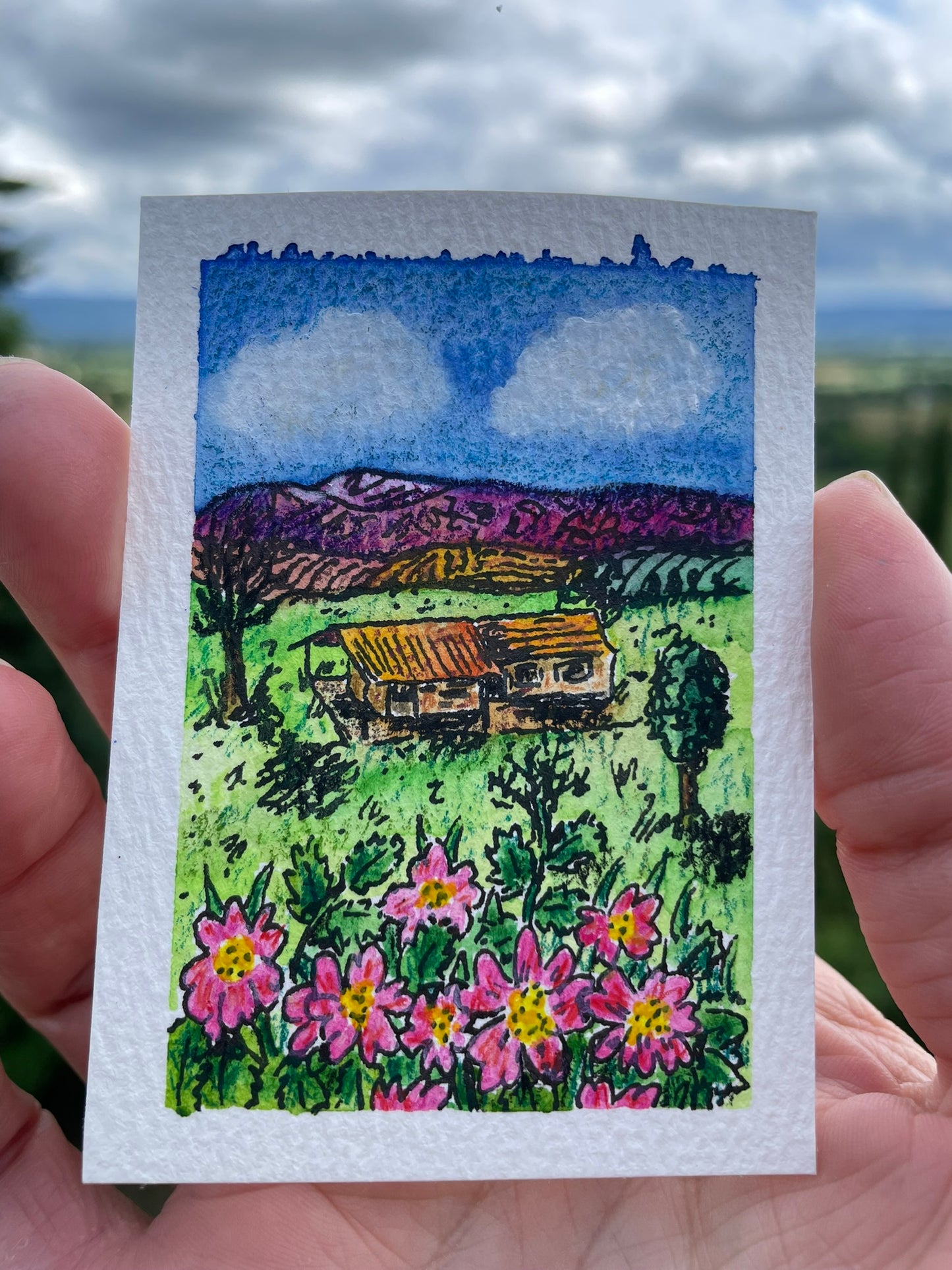 ACEO Original Watercolour 3.5x2.5" - Black Mountains in the Tarn, France (no. 211)