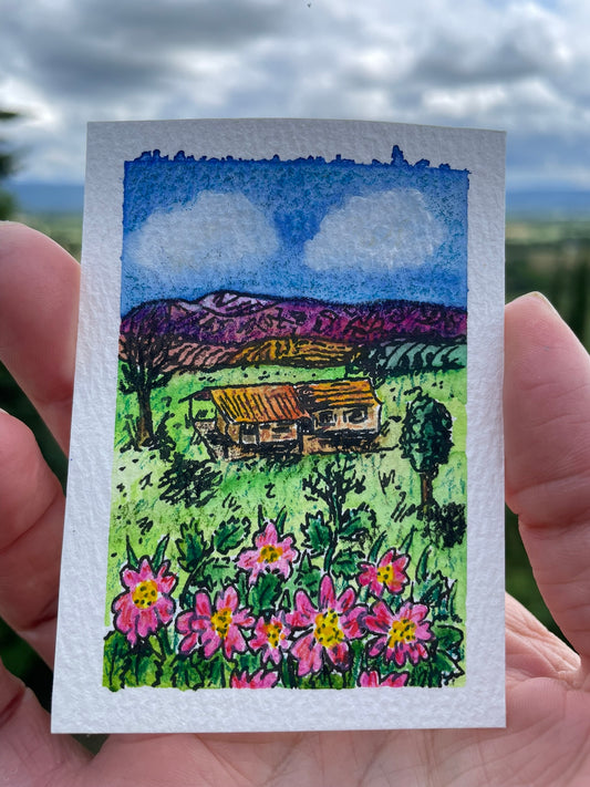 ACEO Original Watercolour 3.5x2.5" - Black Mountains in the Tarn, France (no. 211)