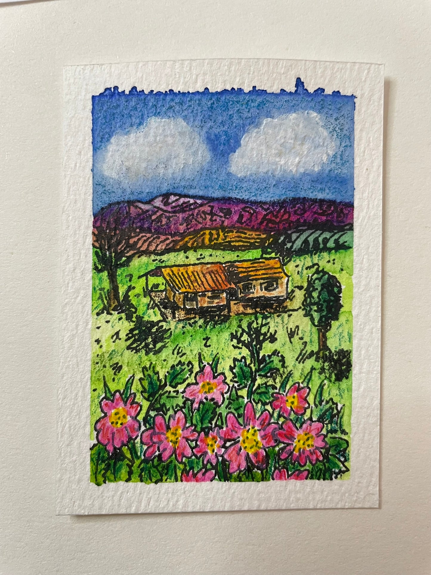 ACEO Original Watercolour 3.5x2.5" - Black Mountains in the Tarn, France (no. 211)