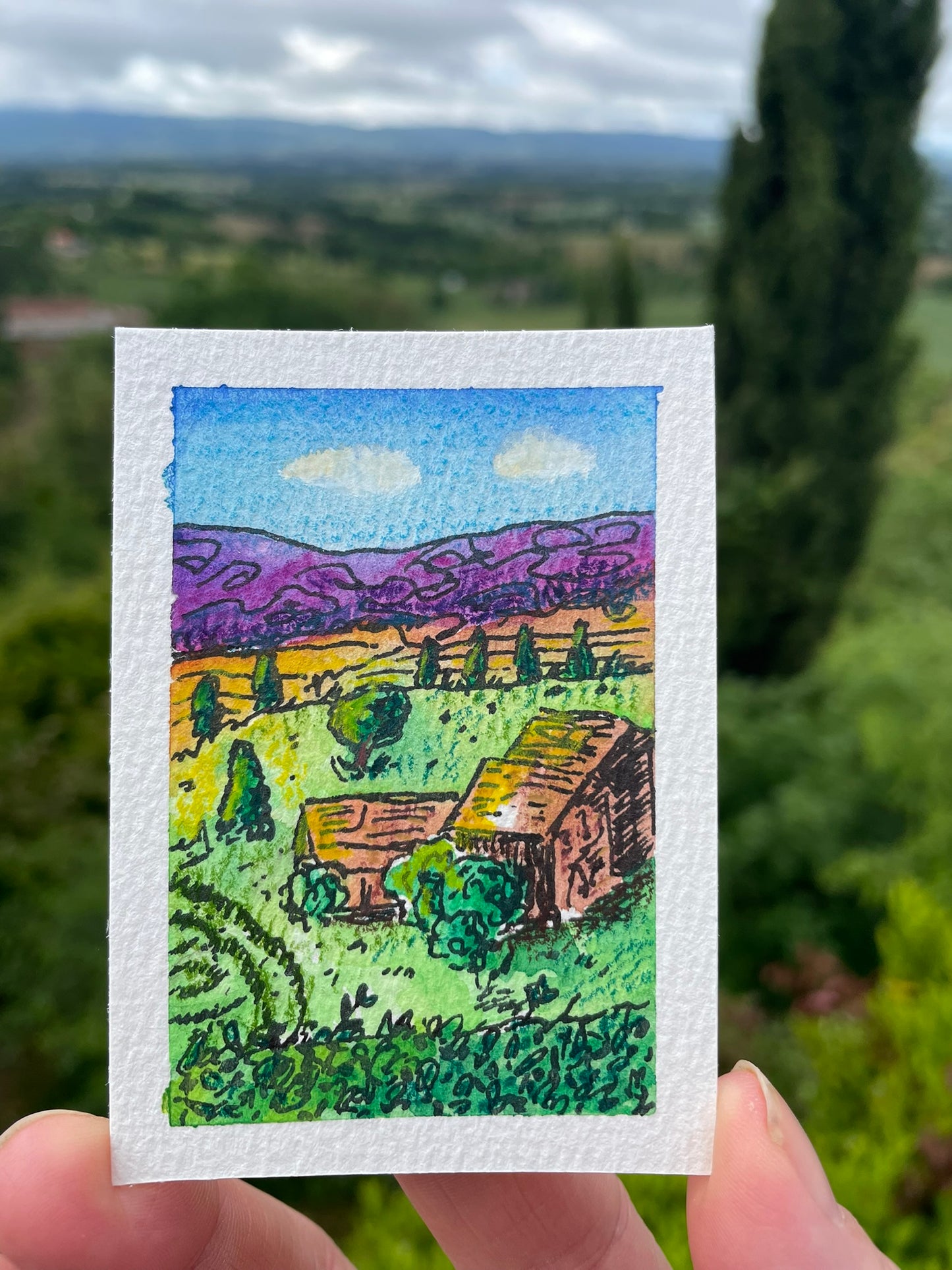ACEO Original Watercolour 3.5x2.5" Spring in Rural France (no. 212)