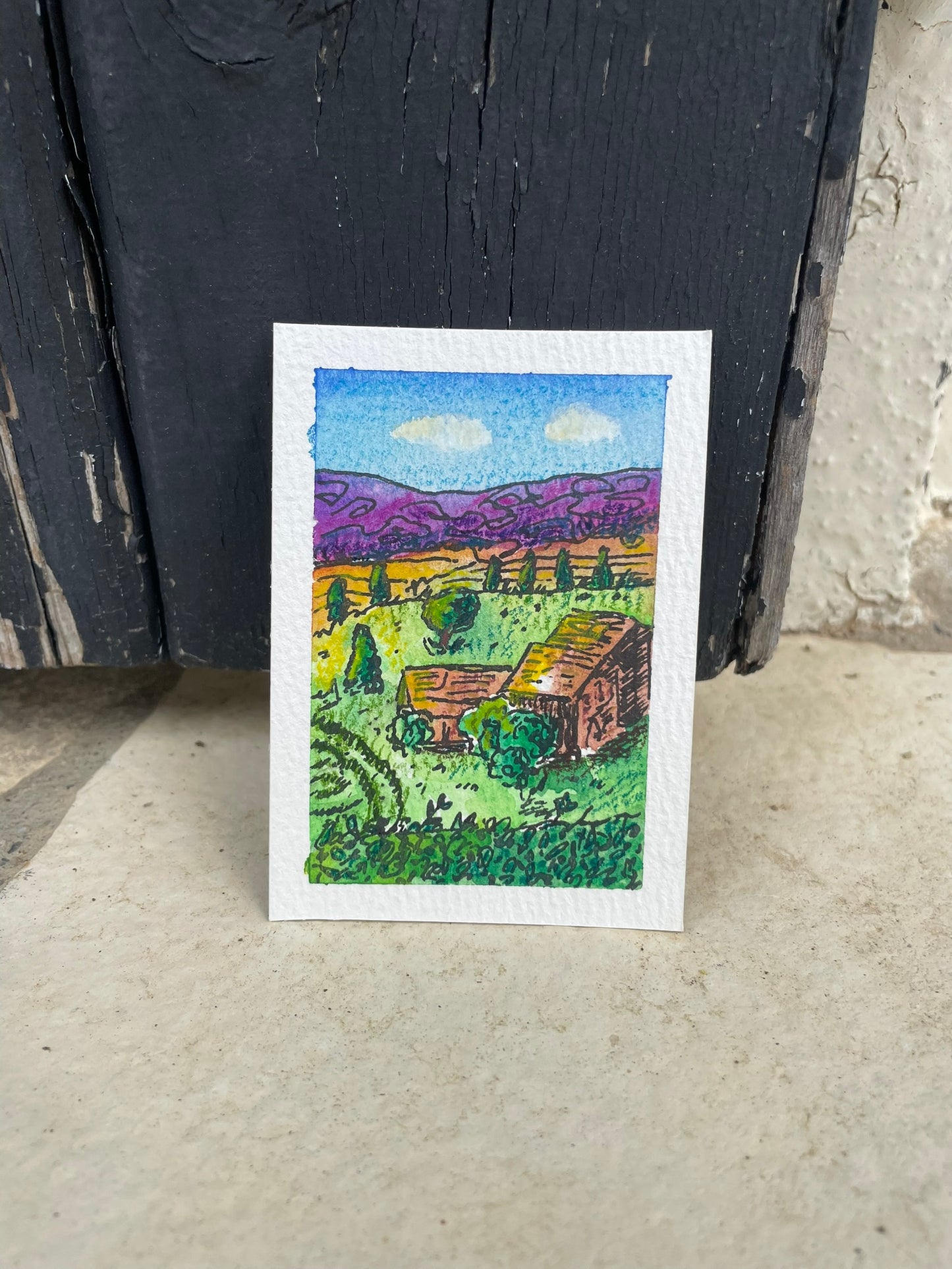 ACEO Original Watercolour 3.5x2.5" Spring in Rural France (no. 212)