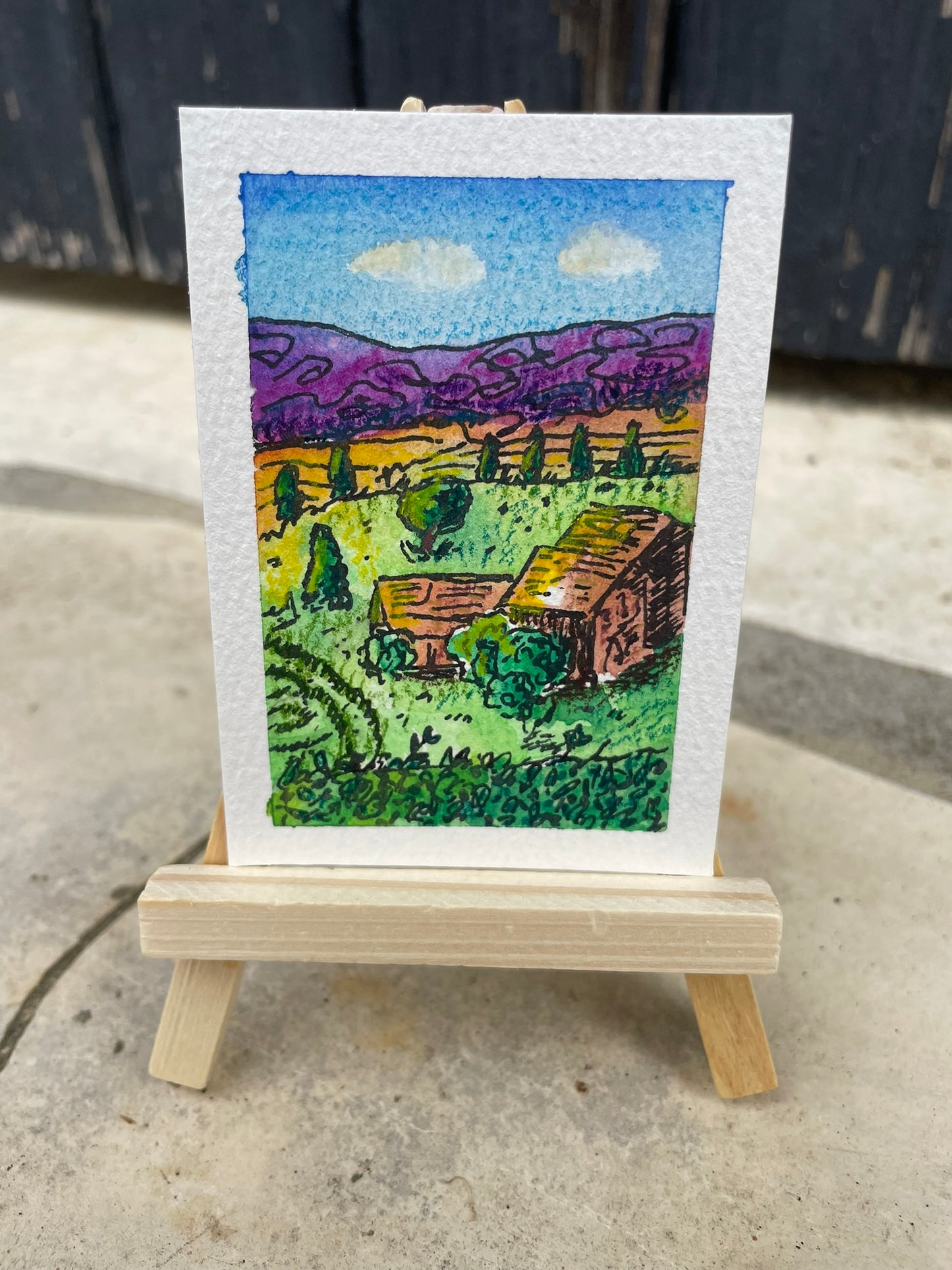 ACEO Original Watercolour 3.5x2.5" Spring in Rural France (no. 212)