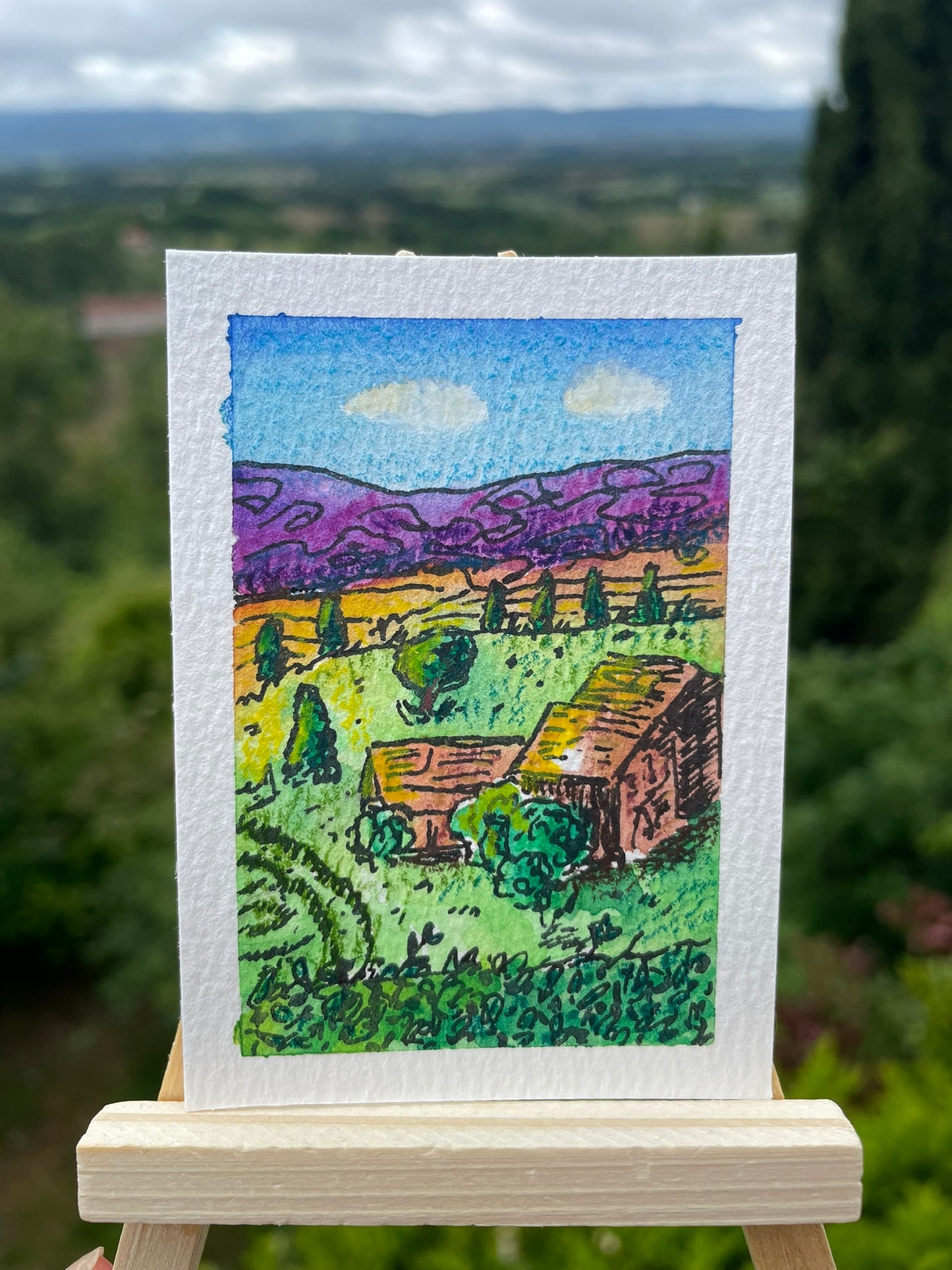 ACEO Original Watercolour 3.5x2.5" Spring in Rural France (no. 212)
