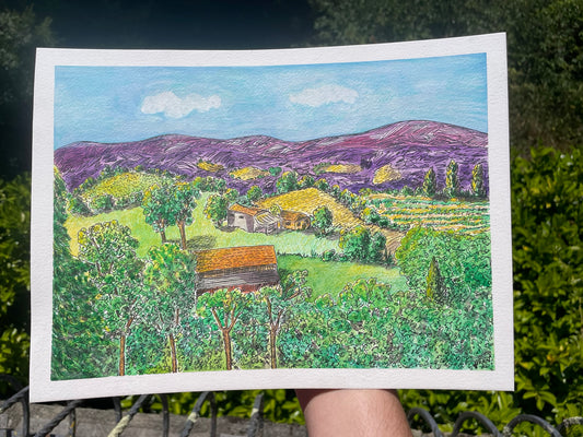 Original Watercolour 12.6 x 9.4" - Summer in the Black Mountains, France - By Frances Marcellin