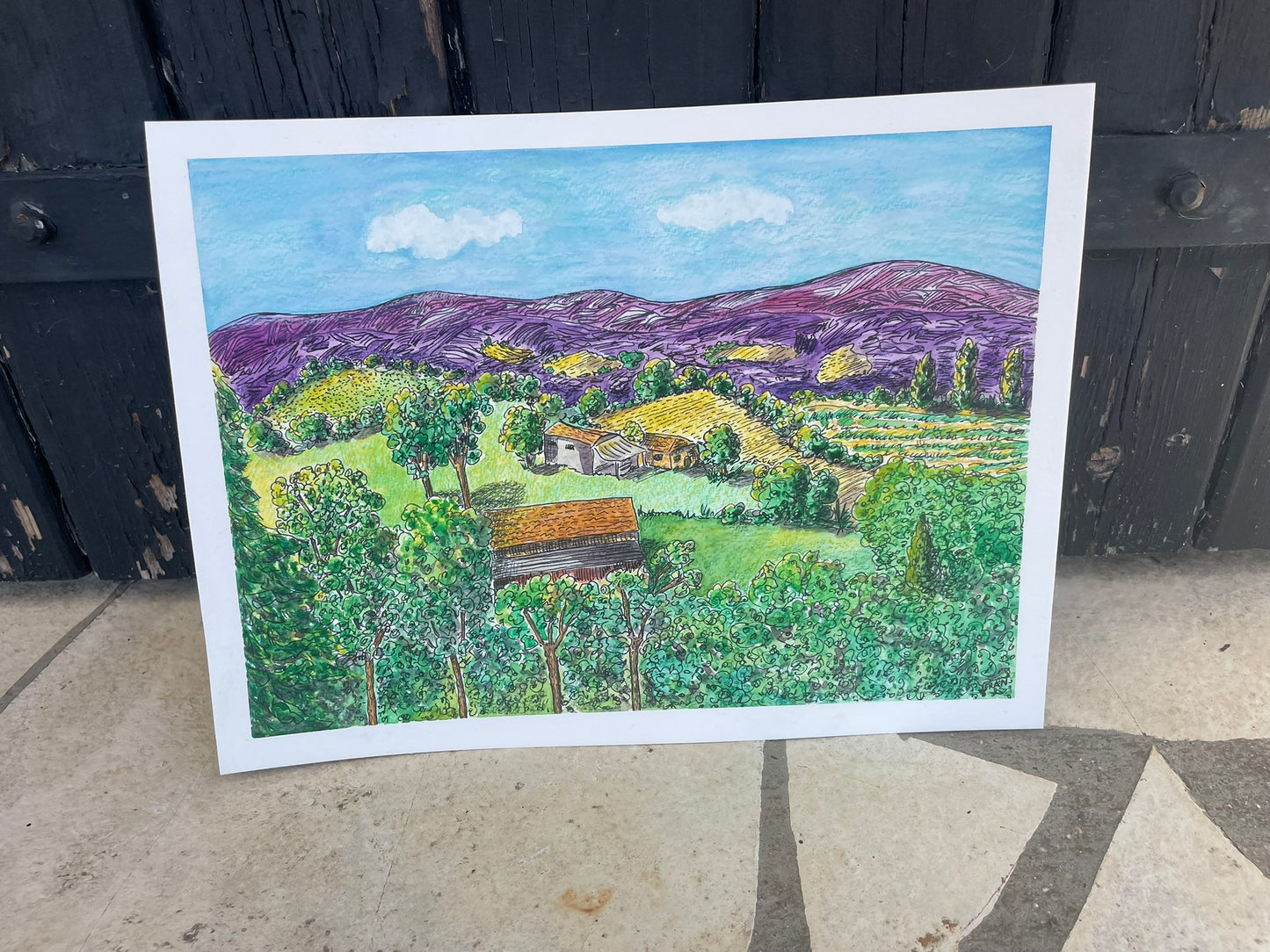 Original Watercolour 12.6 x 9.4" - Summer in the Black Mountains, France - By Frances Marcellin