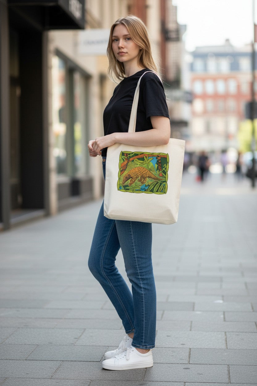 Pangolin Tote Bag - natural colour | Eco-Friendly Cotton Bag | Endangered Animals Collection