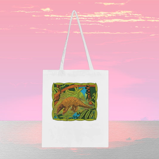 Pangolin Tote Bag - colour white | Eco-Friendly Cotton Bag | Endangered Animals Collection