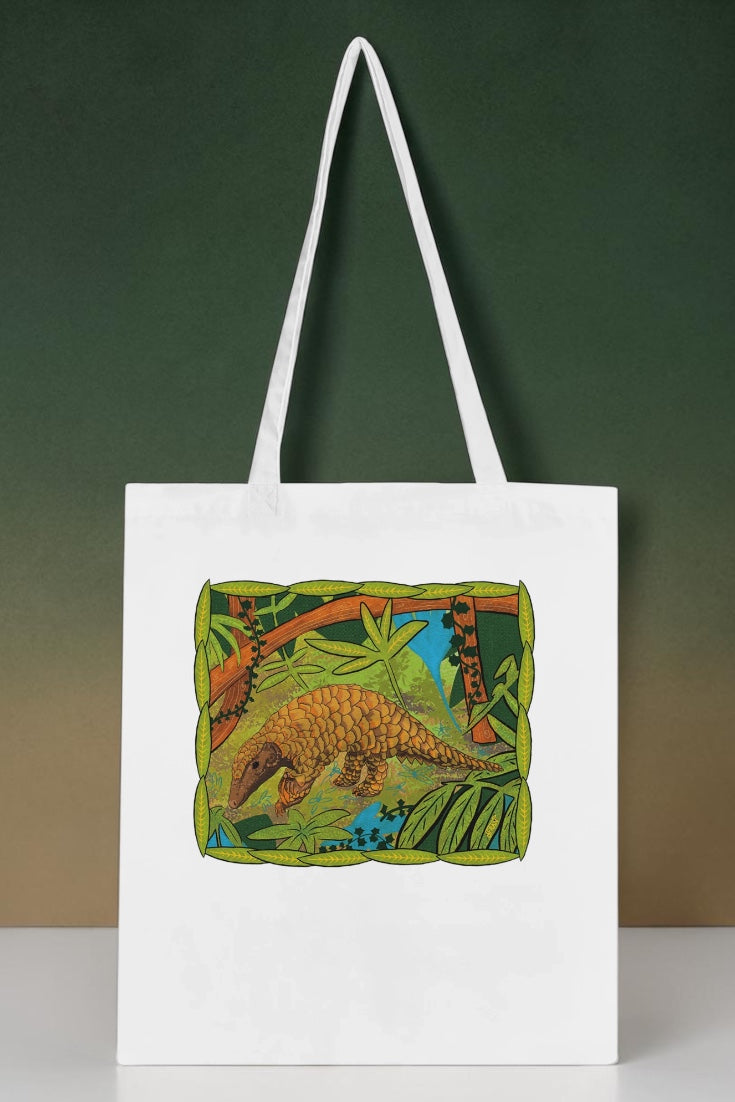 Pangolin Tote Bag - colour white | Eco-Friendly Cotton Bag | Endangered Animals Collection