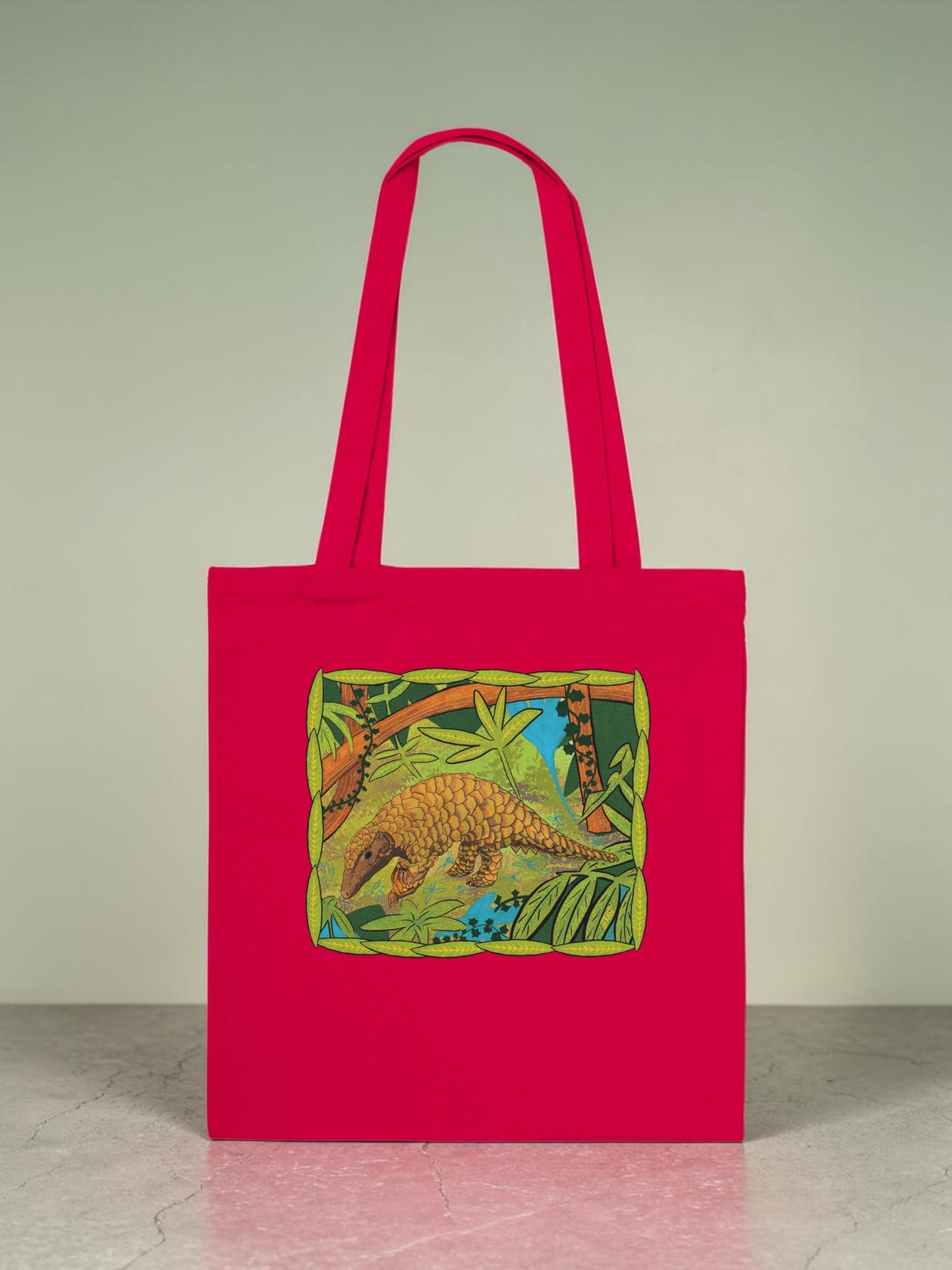 Pangolin Tote Bag - colour red | Eco-Friendly Cotton Bag | Endangered Animals Collection