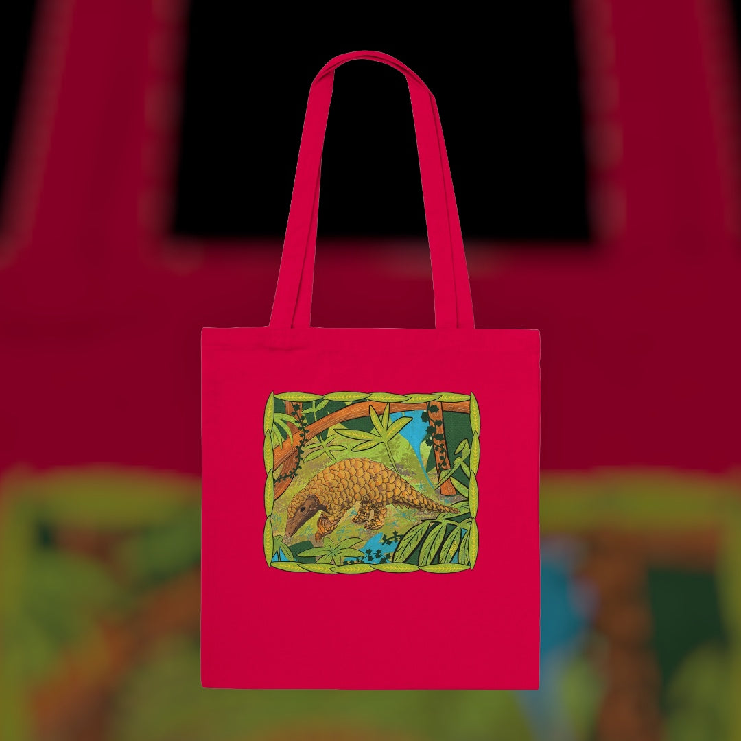 Pangolin Tote Bag - colour red | Eco-Friendly Cotton Bag | Endangered Animals Collection